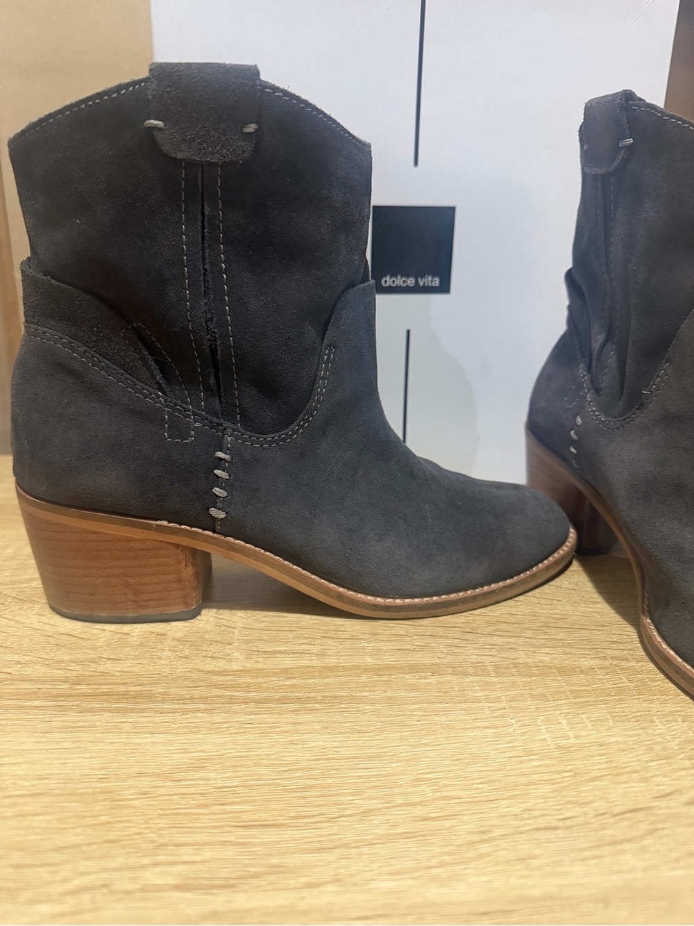 Dolce Vita Charcoal Suede Western-Style Ankle Bootie